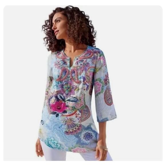 Soft Surroundings Florent beaded embellished tunic floral M - Picture 3 of 11